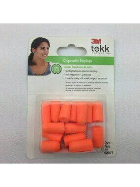 3M Tekk Disposable Earplugs Noise Reduction 32dB Orange Foam Contoured